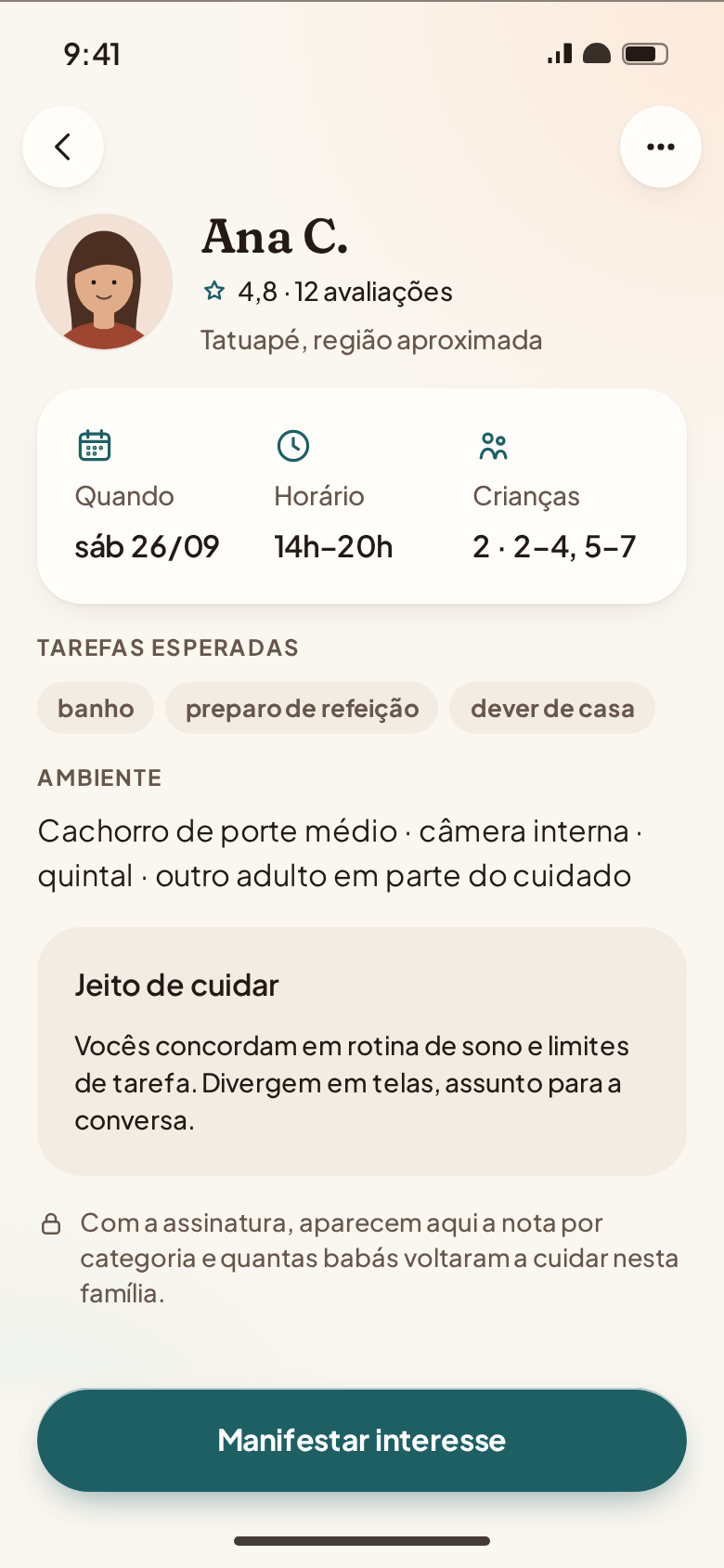 Tela do aplicativo: assim aparece uma oportunidade, descrita antes do interesse.